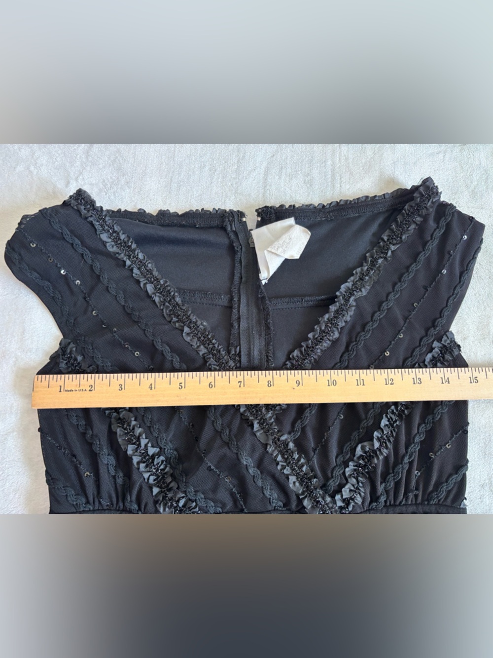Tadashi Shoji Vintage Black Sequin Tiered Ruffle Cocktail WhimsigothDress Size 8 - Picture 6 of 11